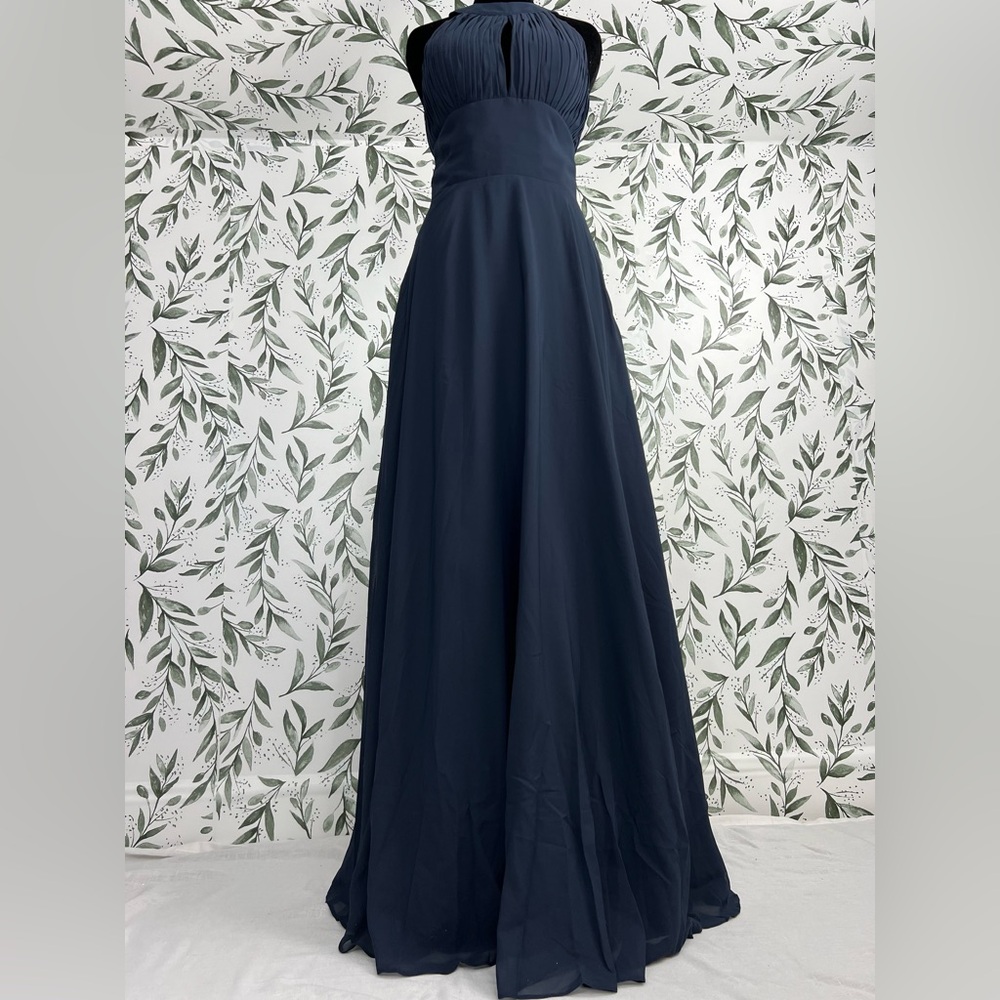 Elegant Navy Blue Evening Gown Bridesmaid Wedding Gala Sz S 4 Maxi NWT #8 Prom - Picture 2 of 14